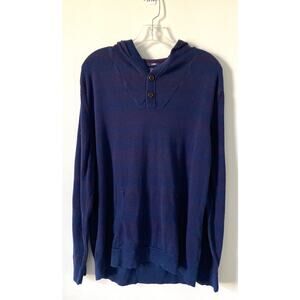 American Rag Hooded Striped Sweater Navy Blue Maroon Size Large